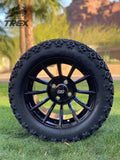 14 TITAN GLOSS BLACK ALUMINIUM WHEELS AND 23X10-14 DOT ALL TERRAIN TIRES COMBO - SET OF 4 K350