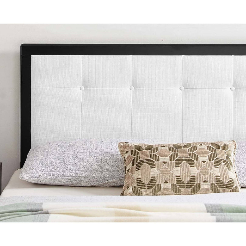 White Fabric Button Tufted Twin Size Wooden Headboard K87201