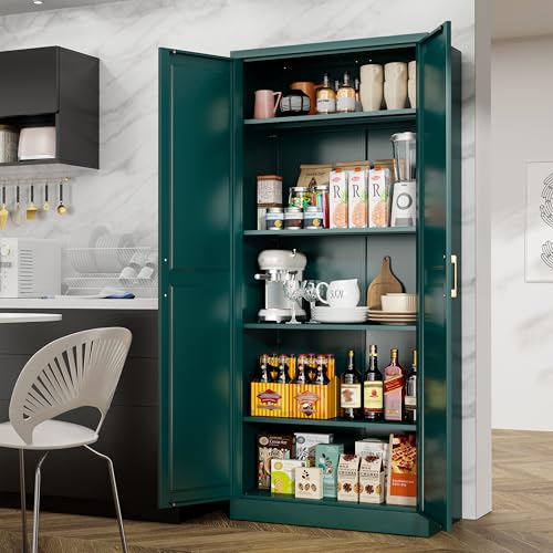 71" Tall White Metal Storage Cabinet with Doors and 4 Shelves Z645364
