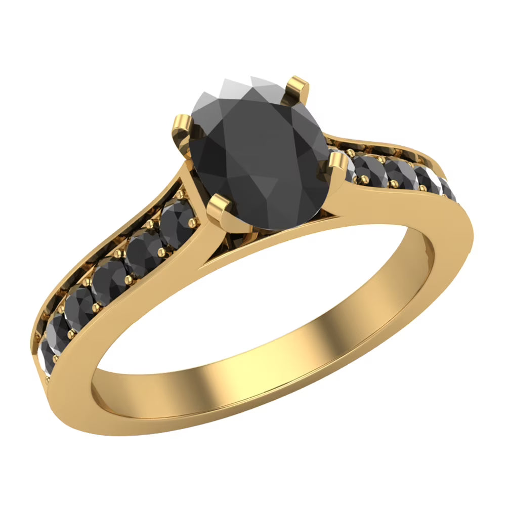 Black Diamond Engagement Ring Oval 1.00 Carat 14K Gold B233996
