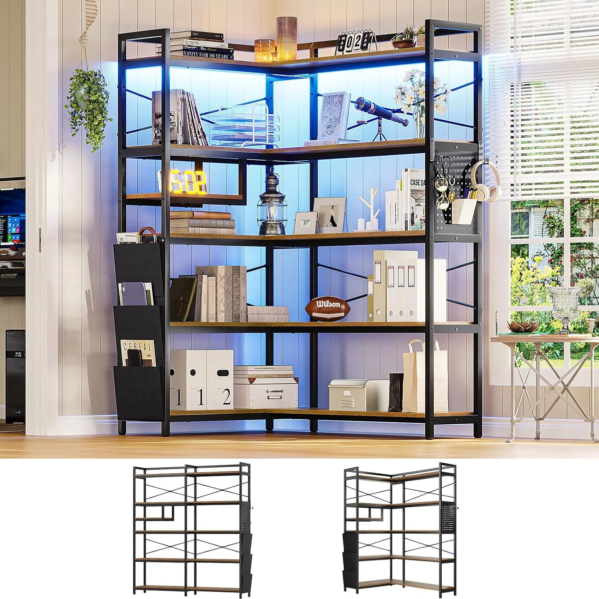 5-Tier Convertible Corner Bookshelf with Storage Q6770