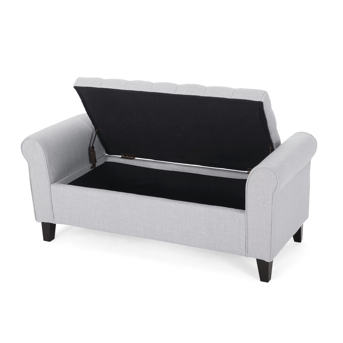 Light Gray and Dark Brown Fabric Storage Ottoman Bench O396