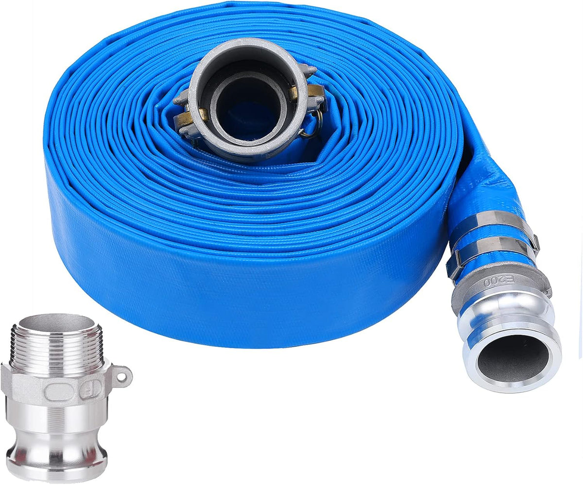 1-1/2 x 50ft PVC Lay Flat Discharge Hose with Aluminum Camlock Fittings, Pack of 2 Y193518