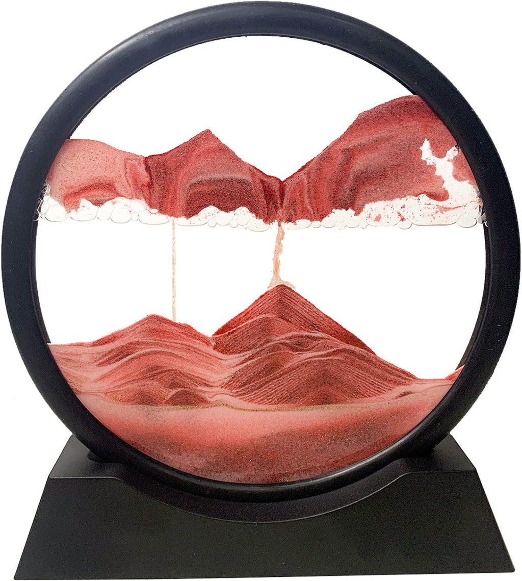 Moving Sand Art Picture Decor, 3D Deep Sea Sandscape Liquid Motion, Round Glass Frame Display Flowing Sand (Black, 7) Pack of 2 P27132