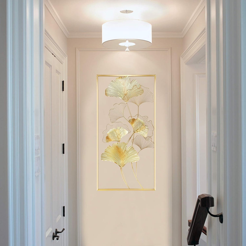 39" X 20" Golden Metal Ginkgo Leaf Wall Hanging Decor S136047