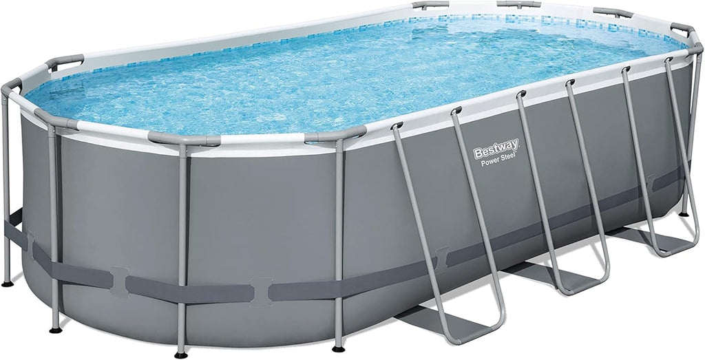 18' x 9' x 48 Outdoor Oval Frame Above Ground Swimming Pool Set with 1500 GPH Cartridge Filter Pump, Cover, & Ladder Y47465