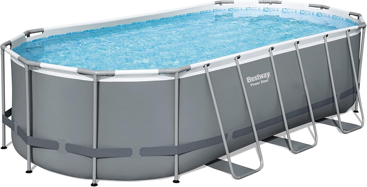 18' x 9' x 48 Outdoor Oval Frame Above Ground Swimming Pool Set with 1500 GPH Cartridge Filter Pump, Cover, & Ladder Y47465
