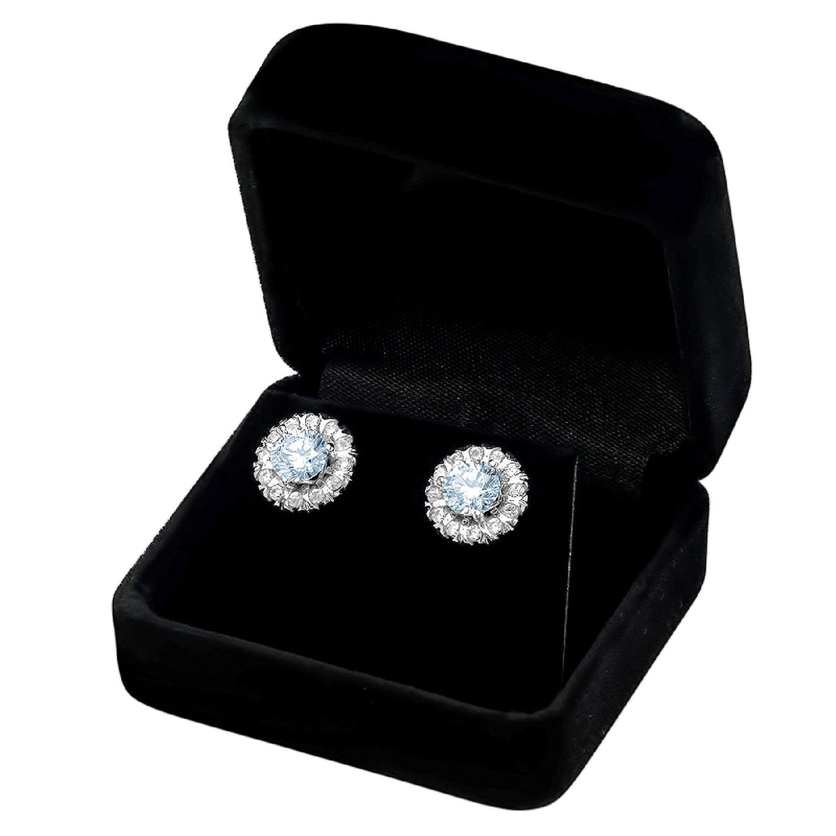 14K White Gold Halo Stud Earrings R1976