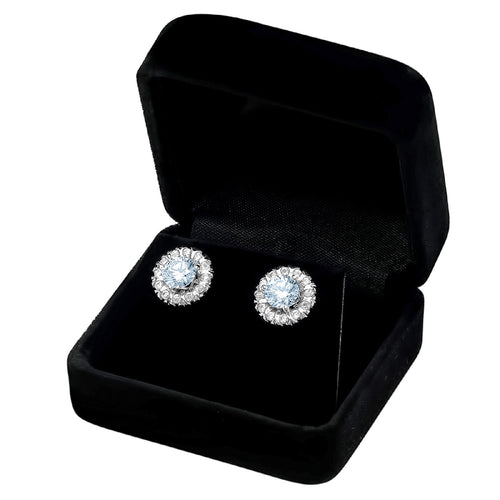 14K White Gold Halo Stud Earrings R1976