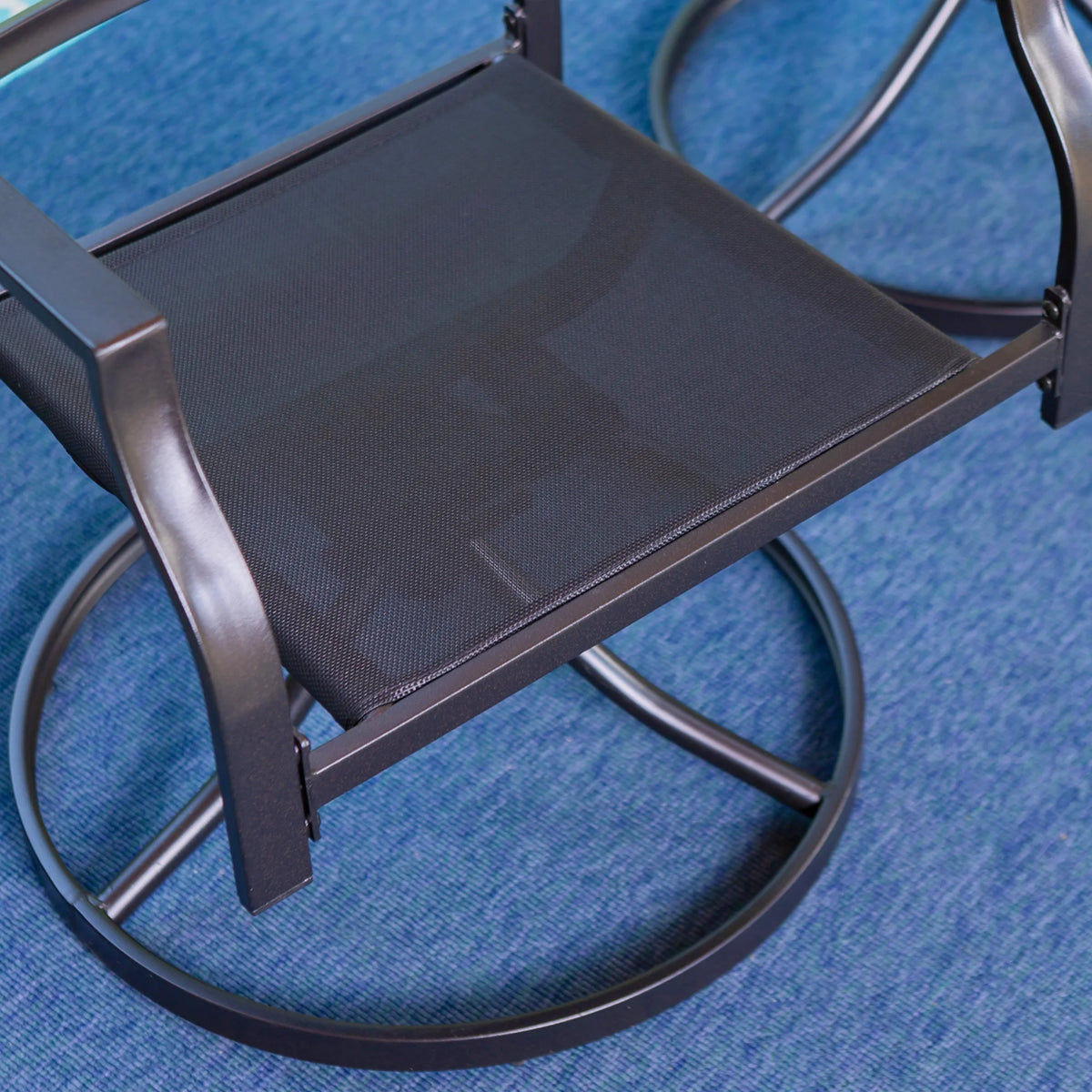 Set of 2 Outdoor Swivel Dining Chairs, Steel Frame with Cushion, Black&Beige G2428