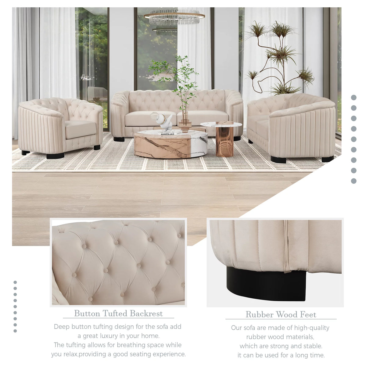 64" Beige Velvet Upholstered Loveseat Sofa B58187