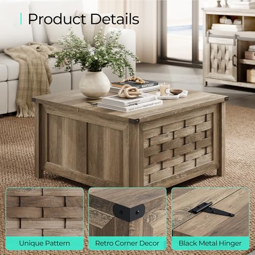Light Brown 31.5" Square Coffee Table with Hinged Lift Top M8861