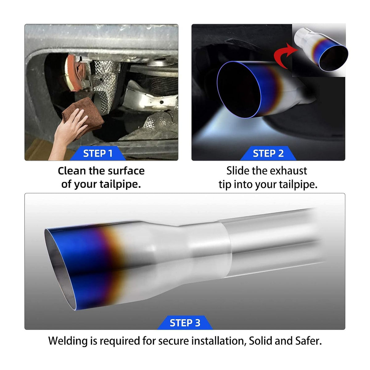 2.5 Inch Inlet Blue Burnt Stainless Steel Exhaust Tip, 2 Pack T559