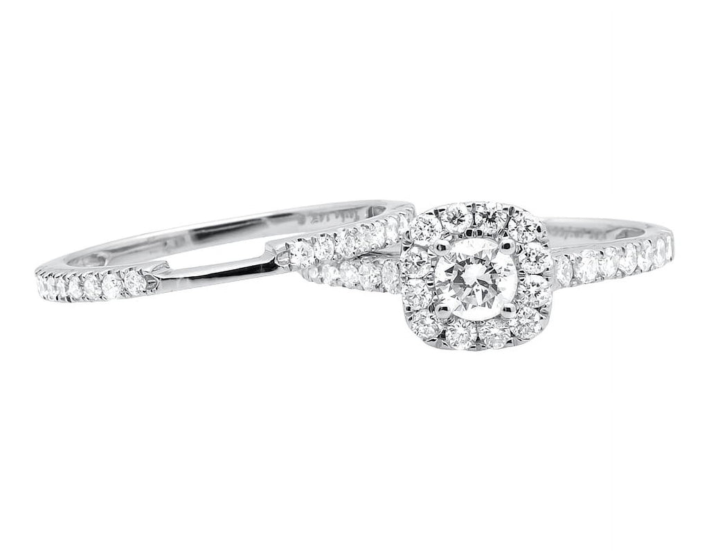 White Gold Halo Diamond Bridal Ring Set A4679