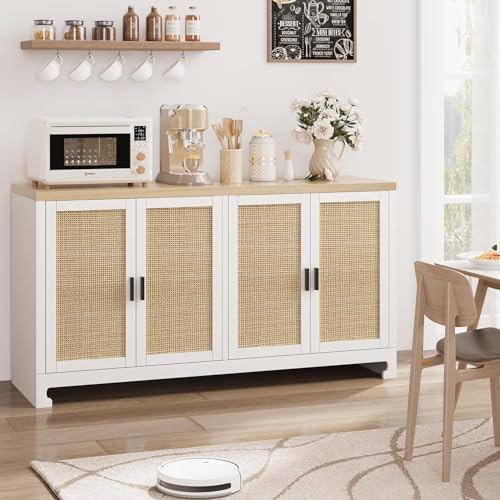 White Rattan 4 Door Storage Cabinet T379166