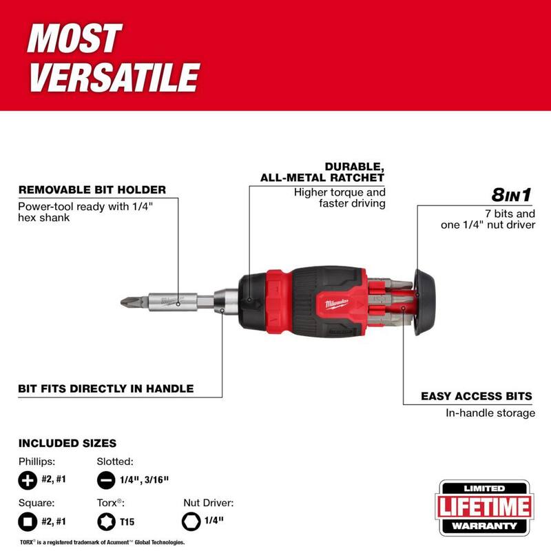 8-In-1 Ratcheting Multi-Bit Screwdriver A83376