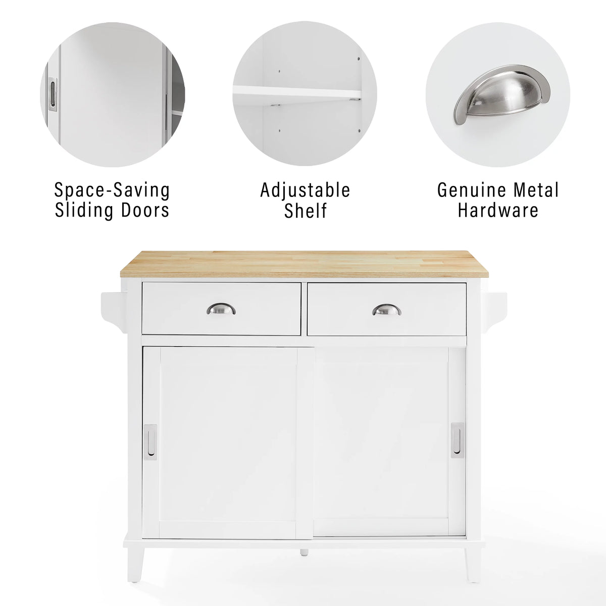Drop Leaf Kitchen Island White Natural B84132