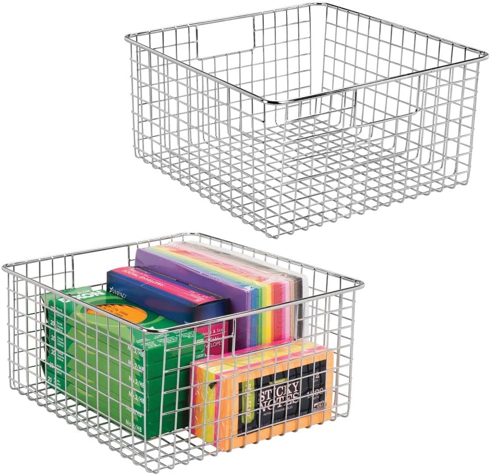 Metal Wire Storage Basket Bin with Handles, 2 Pack Matte Black W8817