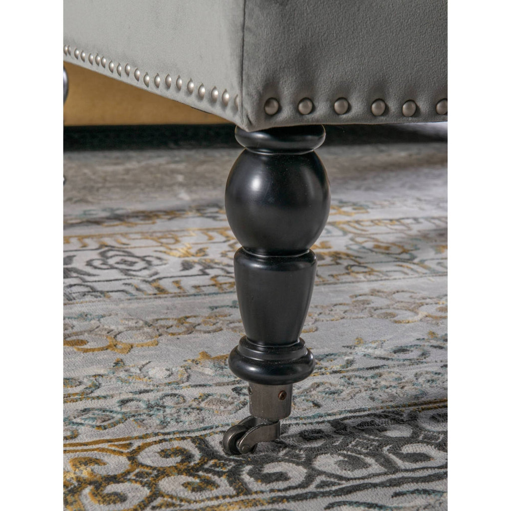 Gray Velvet Square Tufted Ottoman W5365