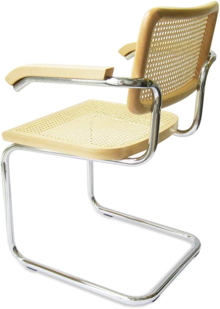 Cane Cantilever Armchair with Chrome Frame & Natural Wood P734