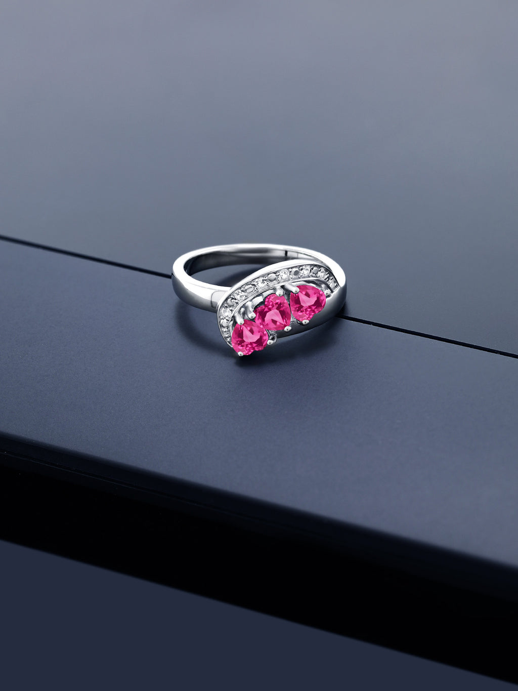 925 Sterling Silver Pink Created Sapphire Engagement Ring D17484