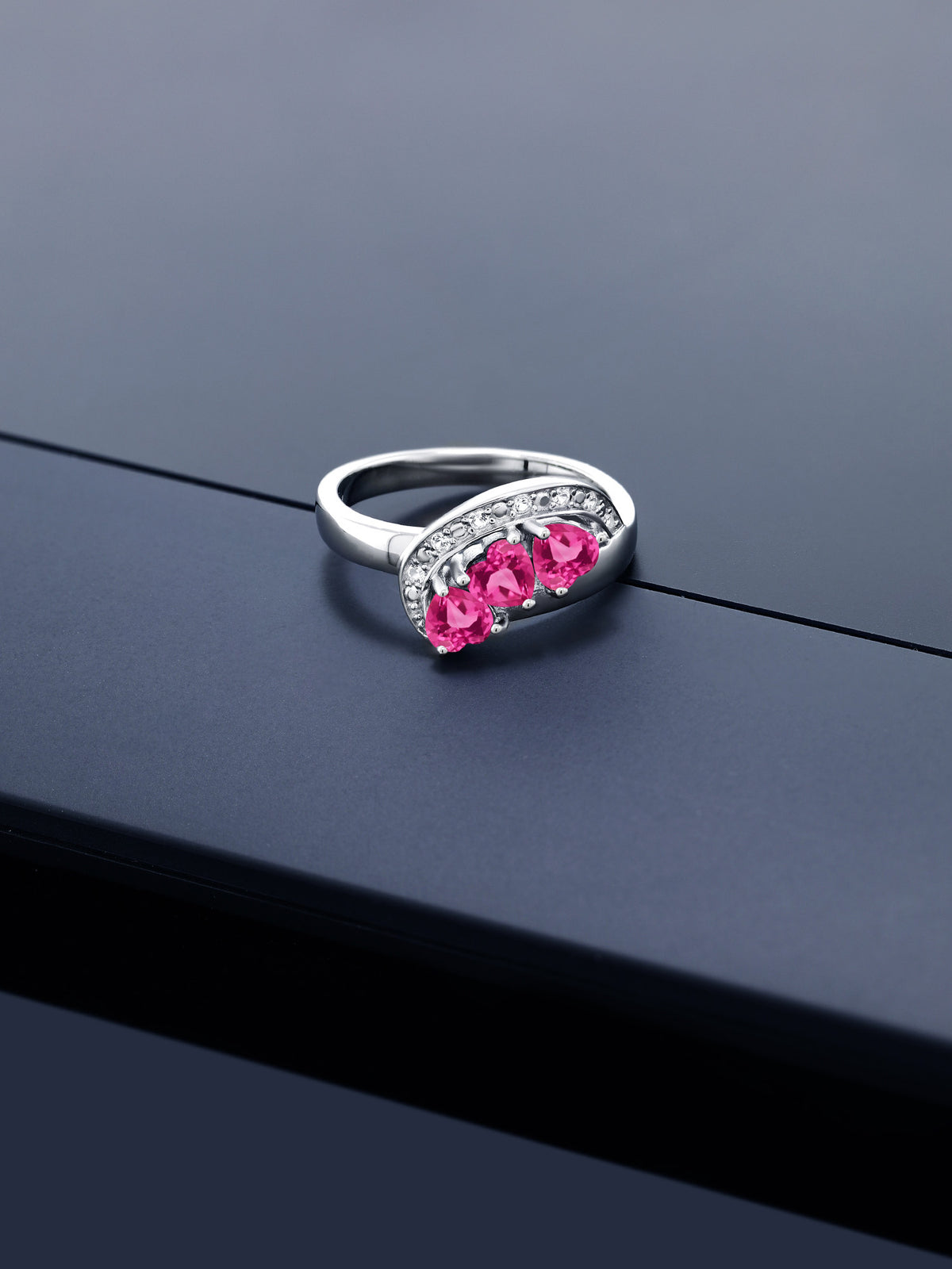 925 Sterling Silver Pink Created Sapphire Engagement Ring D17484