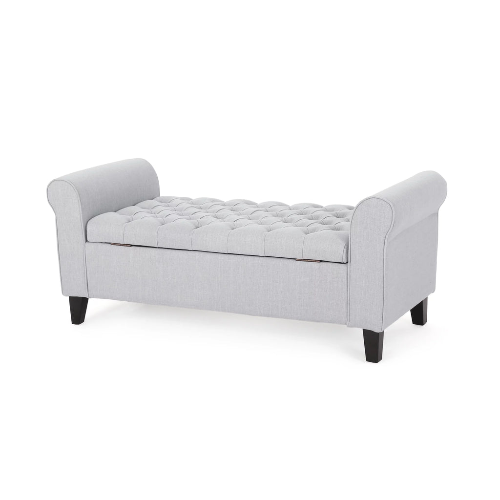 Light Gray and Dark Brown Fabric Storage Ottoman Bench O396
