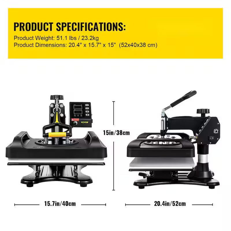 15 in. x 15 in. 5 in 1 Heat Press Machine Black A476935