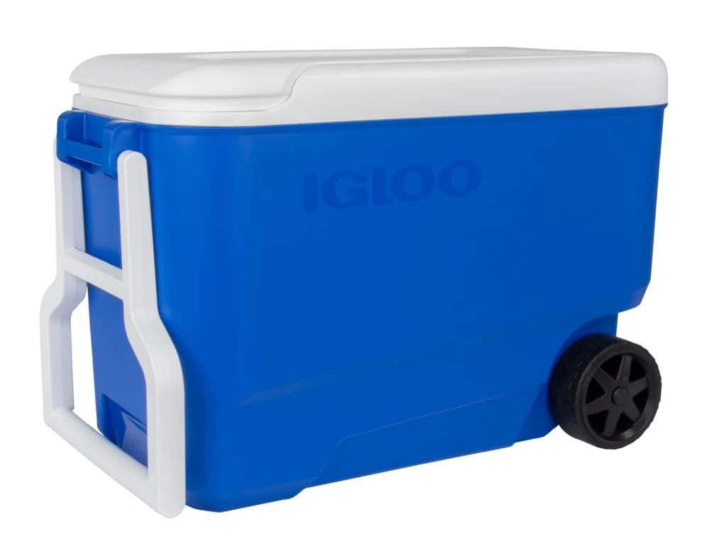 38 QT. Hard-Sided Ice Chest Cooler with Wheels, Blue Q589479