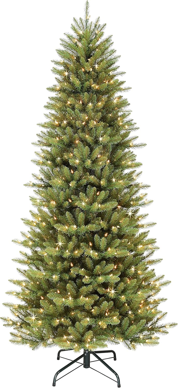 7.5 Foot Pre-Lit Slim Fraser Fir Artificial Christmas Tree with 500 Clear Lights, Green Z128