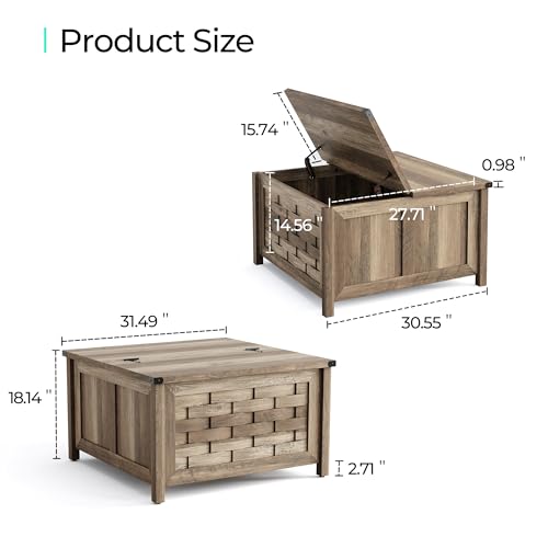 Light Brown 31.5" Square Coffee Table with Hinged Lift Top M8861