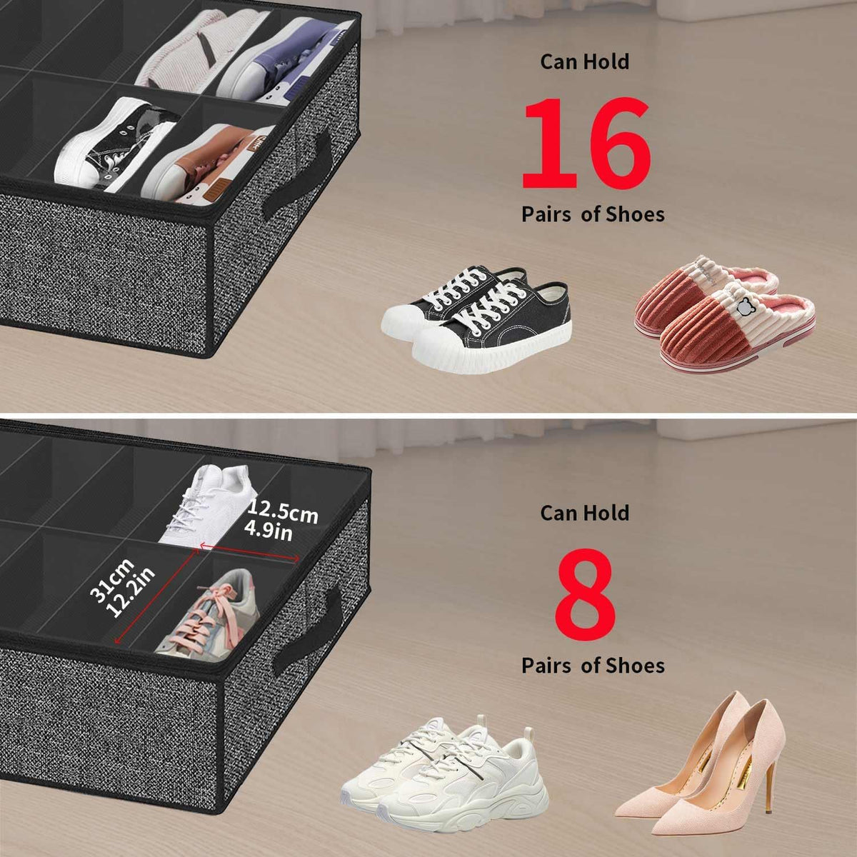 Black Linen-like Underbed Shoe Storage Organizer L64377