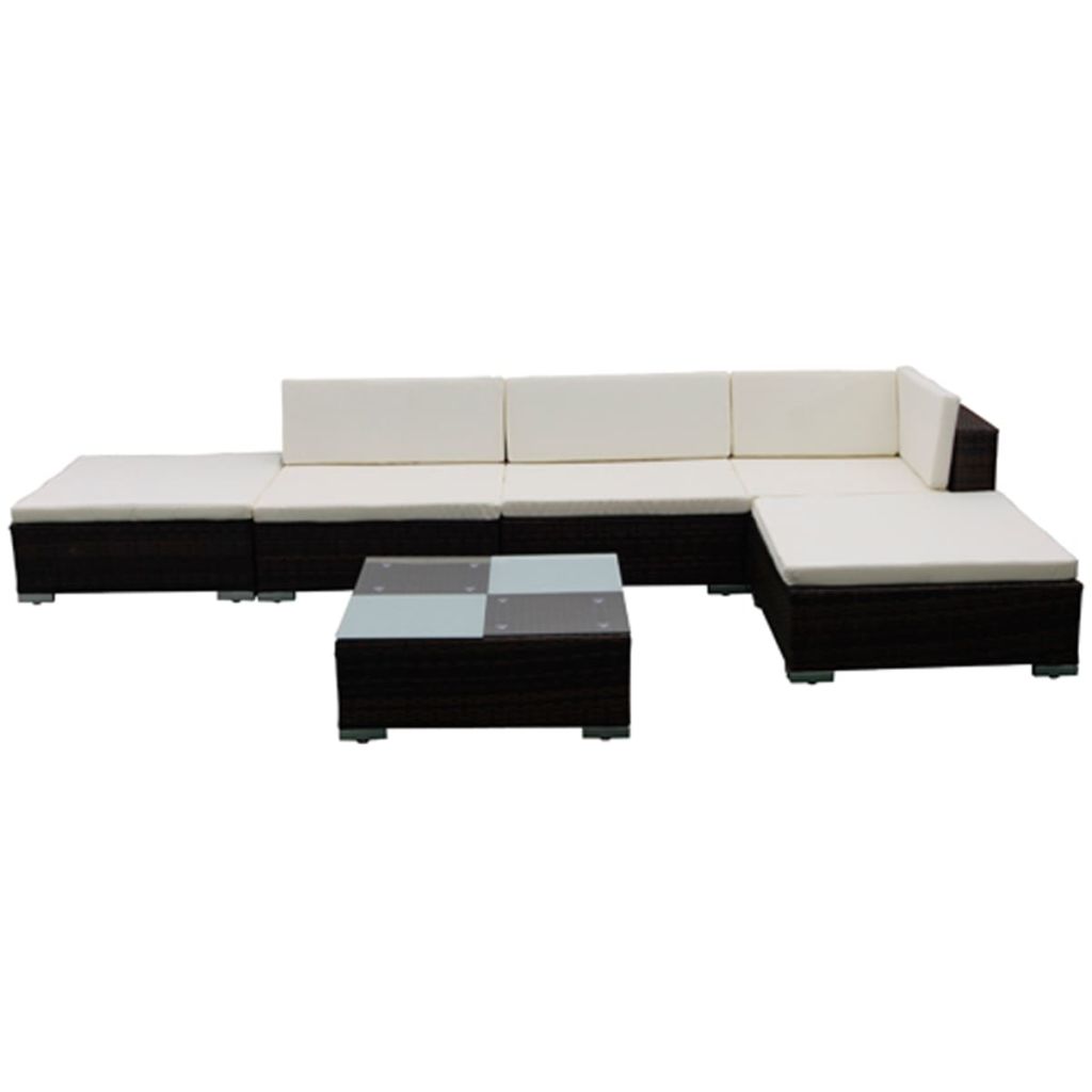 6 Pieces Poly Rattan Garden Lounge Set with 3 Sofas 2 Ottomans 1 Tea Table V2341