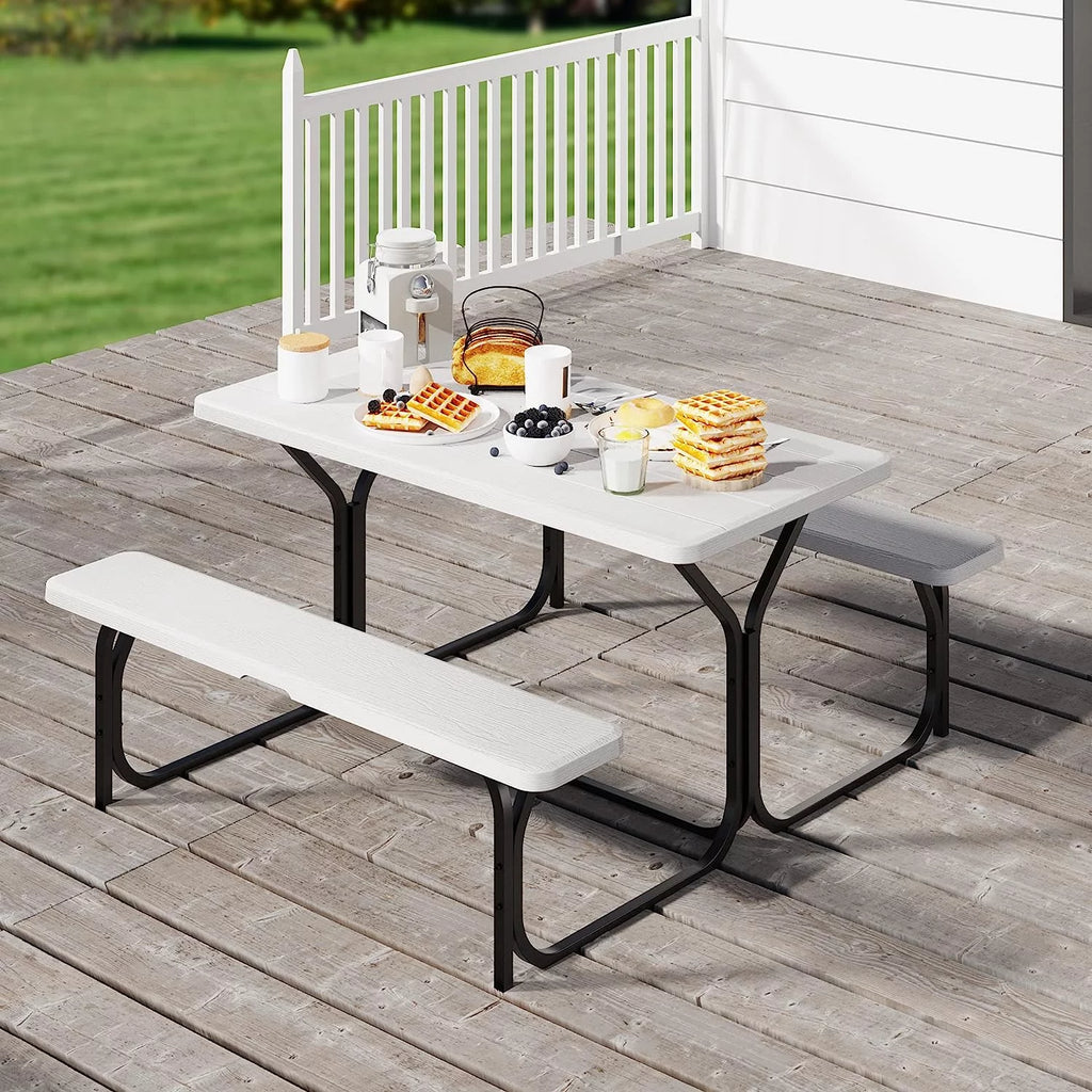 Light Gray Heavy-Duty Outdoor Picnic Table Set R767168