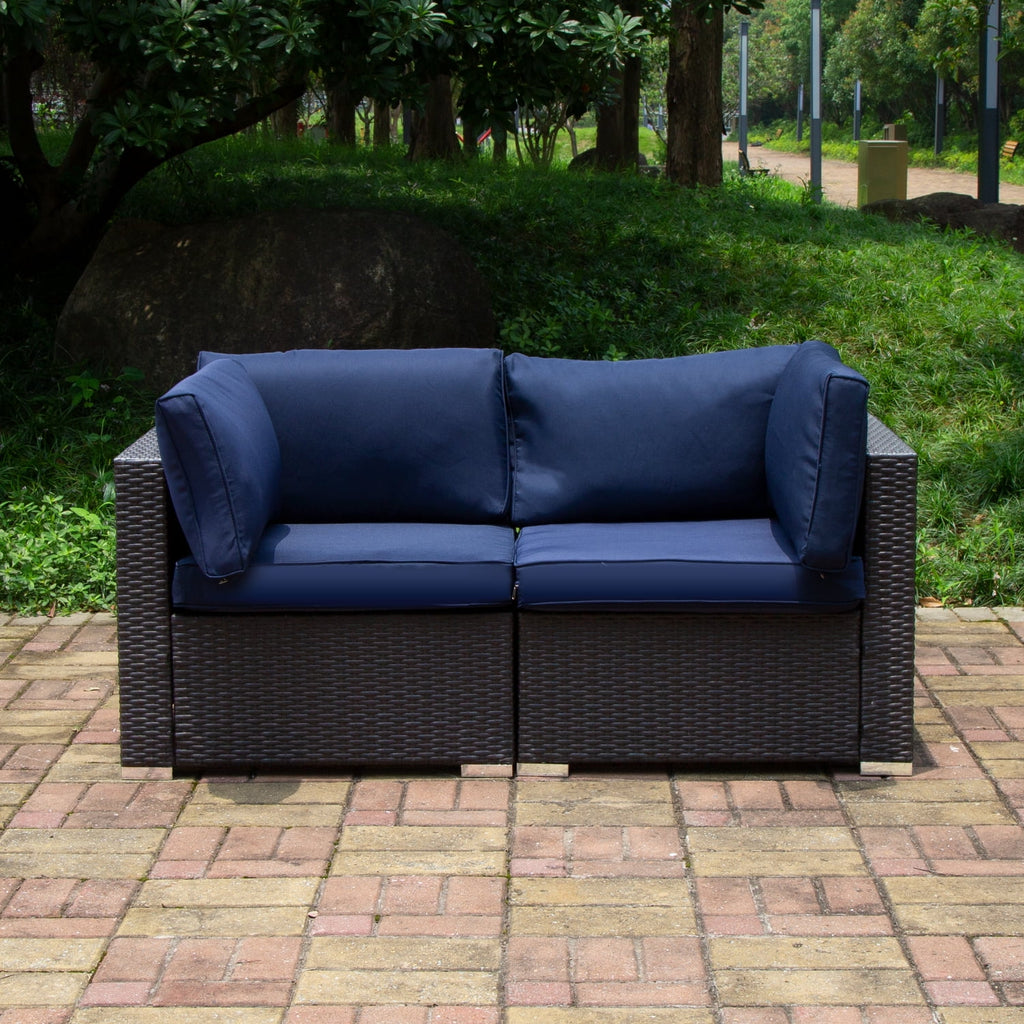 Blue 2-Piece Rattan Corner Sofa Set N12912