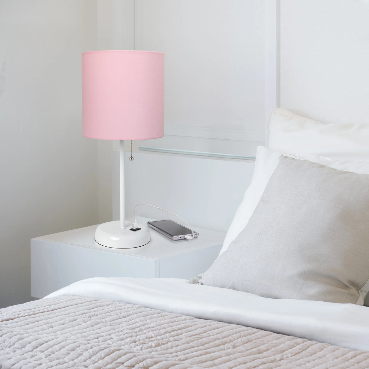 White Stick Lamp with Fabric Shade D54004