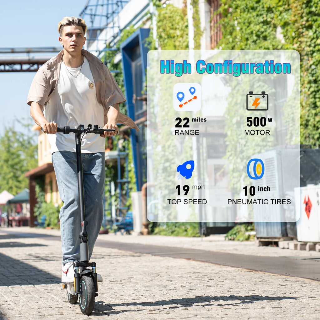 Electric Scooter with 10 Solid Tires, 500W Motor, Folding, Gray V26047