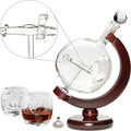 50 Oz Handmade Etched Globe Decanter Set with Wooden Stand and 2 Glasses A58372