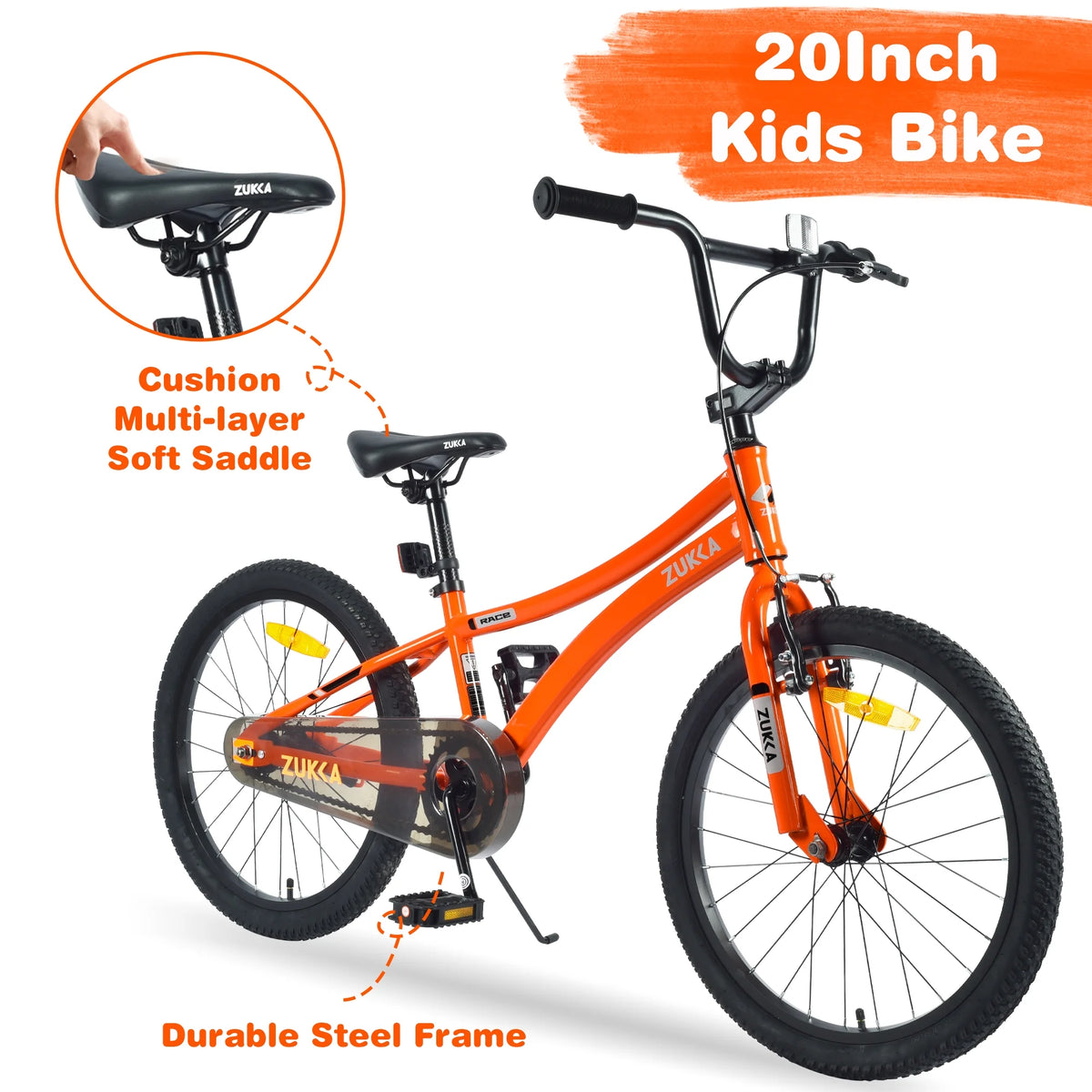 20 Inch Single Speed Boys Bike with Steel Frame Orange Q237