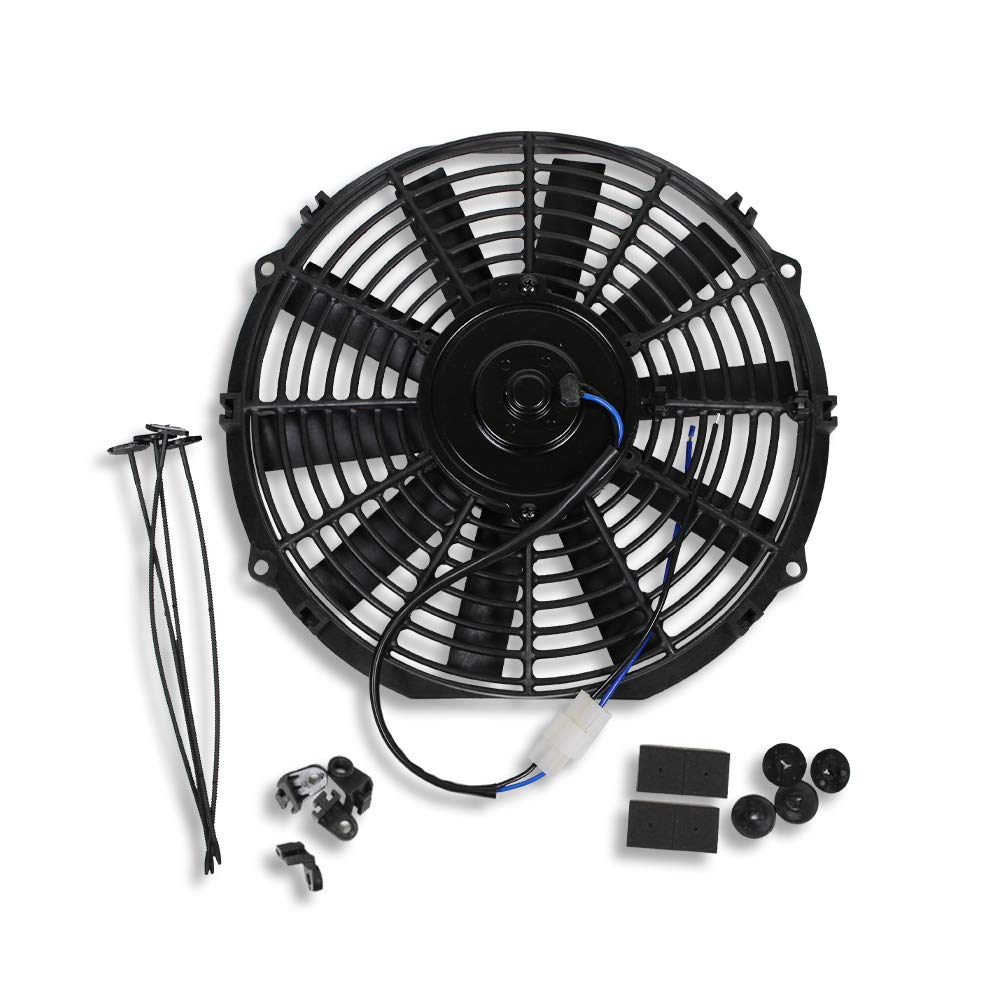 2pcs 10" Universal Electric Radiator Cooling Fan Straight Blade Reversible 1250CFM 12V Black Mounting Kit & Thermostat Switch Relay Kit U456
