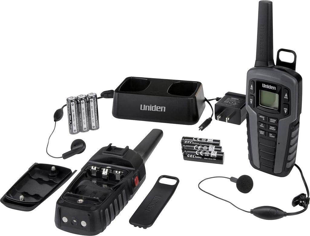 50 Mile Range Waterproof Two-Way Radio Walkie Talkies with Dual Charging Cradle, 22 Channels, 142 Privacy Codes, NOAA Weather Scan + Alert, Includes 2 Headsets Q8494