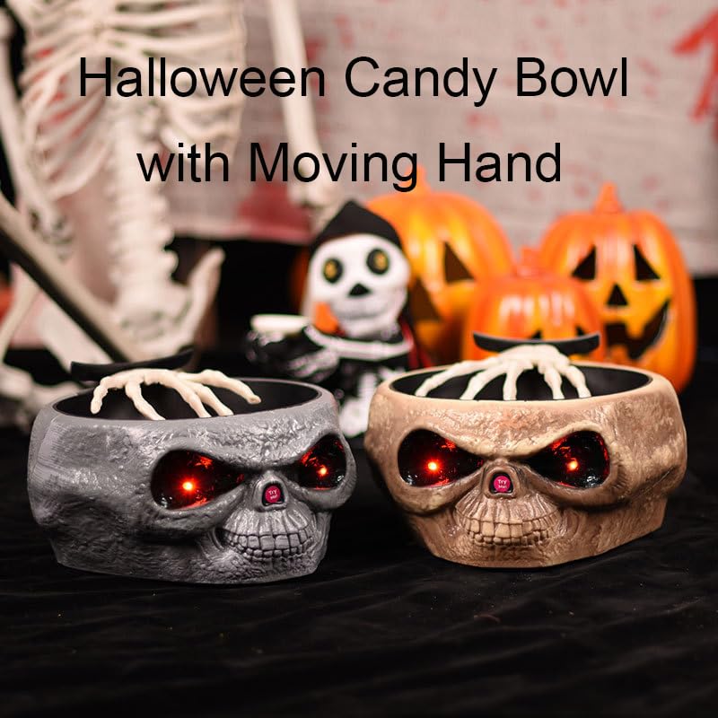 Light up Halloween Candy Skull Bowl with Movable Skeleton Hand B27630