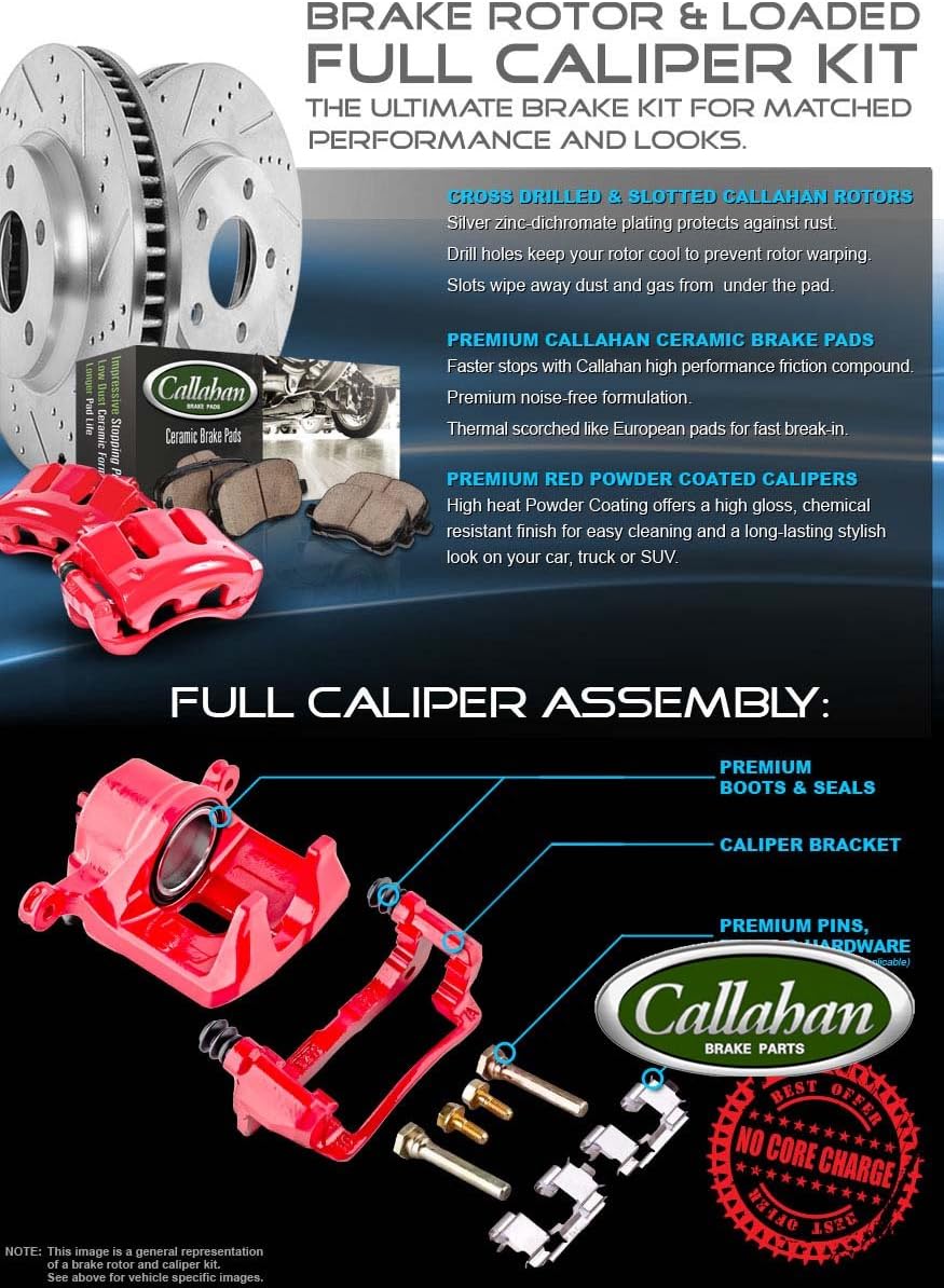 Powder Coated Red Calipers Rotors Ceramic Pads Kit U5606