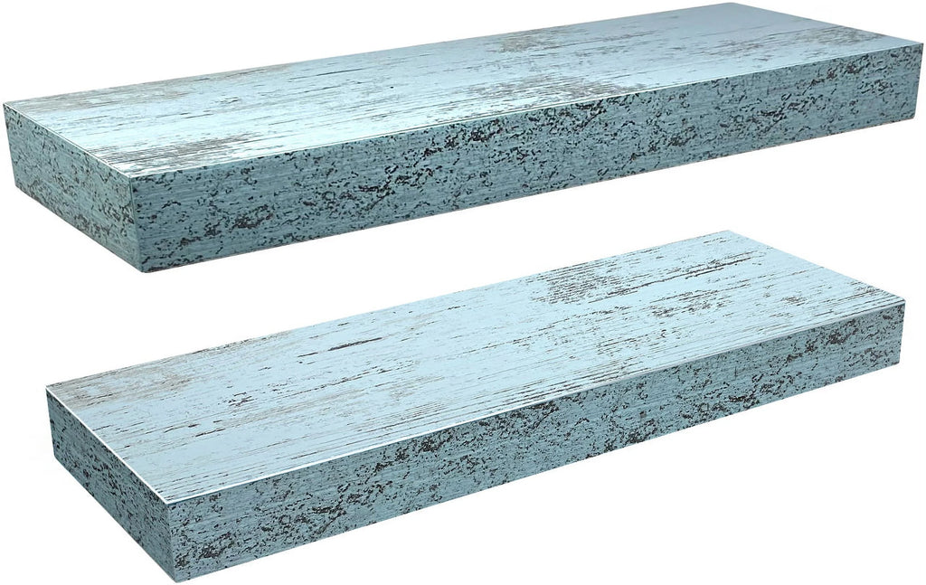 Blue 2 Pack Rustic Wood Floating Wall Shelves O93978