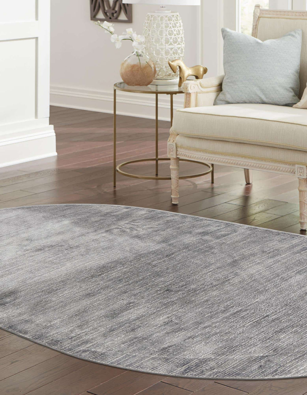 5' 3 x 8' Oval Gray Medium Rug Q1328