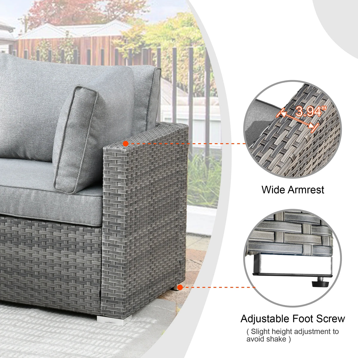 5 Piece Outdoor Patio Furniture Set Wicker Rattan Sectional Couch, Dark Grey C1121