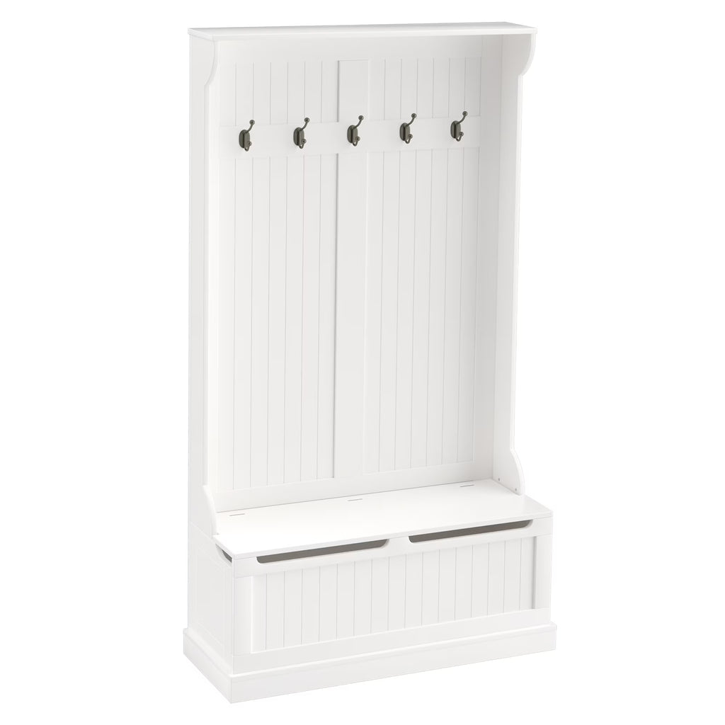 White 3-In-1 Entryway Hall Tree with Storage Bench T4816