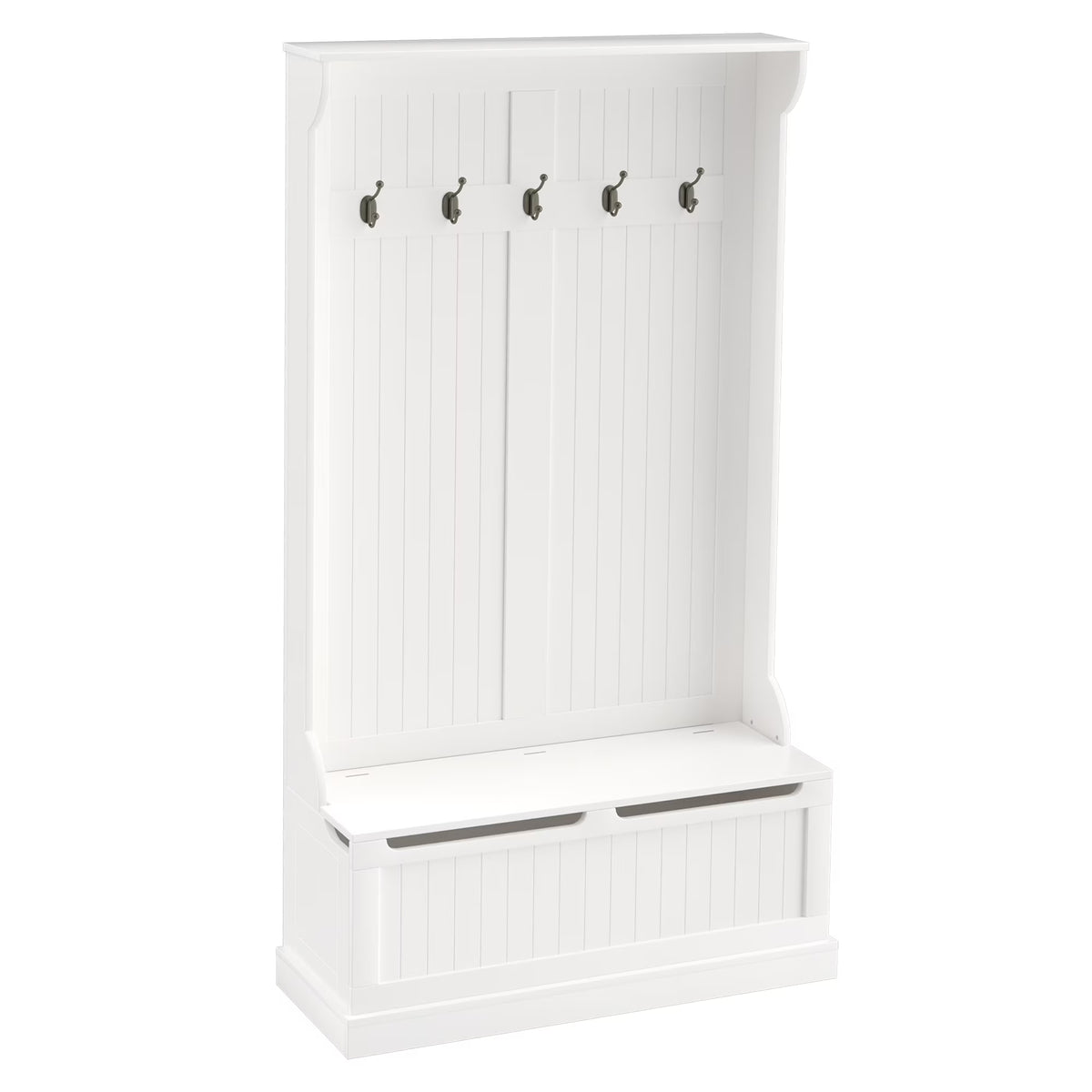 White 3-In-1 Entryway Hall Tree with Storage Bench T4816