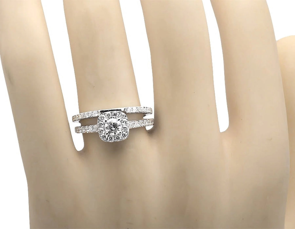 White Gold Halo Diamond Bridal Ring Set A4679