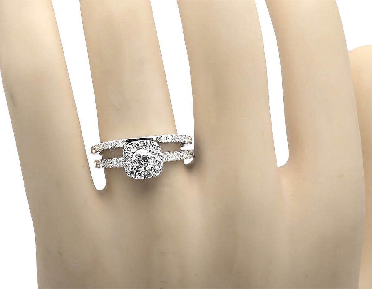 White Gold Halo Diamond Bridal Ring Set A4679